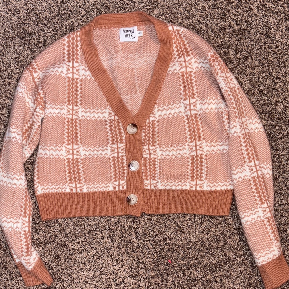 Princess Polly Mauve and White Plaid Cardigan